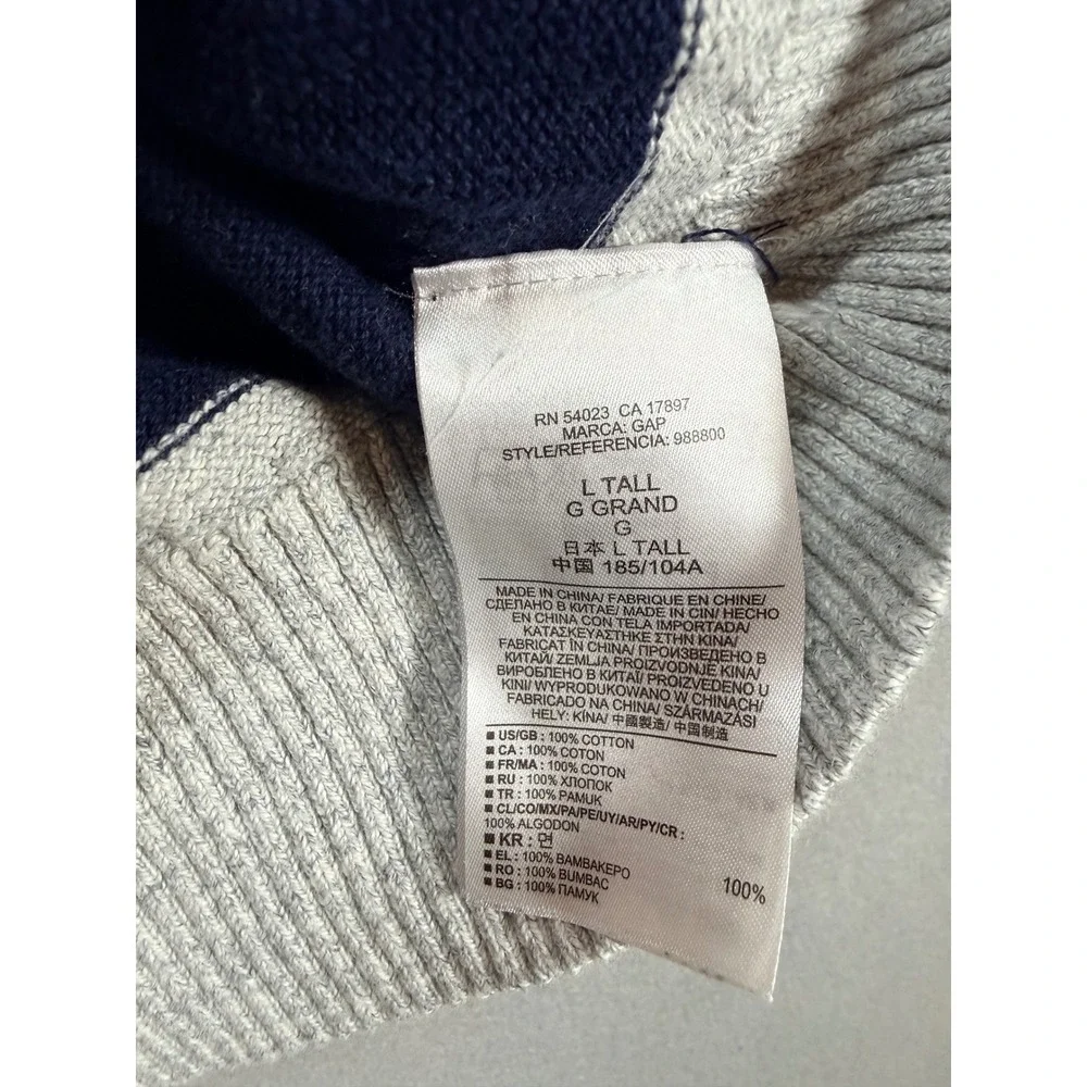 Gap Mens Navy Grey Striped Preppy Cotton Crewneck Sweater Large Tall